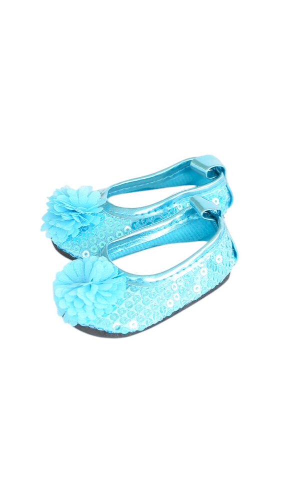 18" Doll Sequin Flower Shoes -Royal Blue & Turquoise