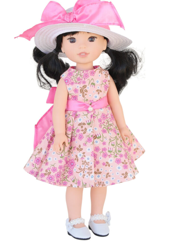 14.5" Doll Pink Floral Sleeveless Dress & Hat
