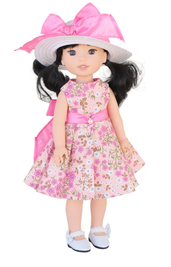 14.5" Doll Pink Floral Sleeveless Dress & Hat
