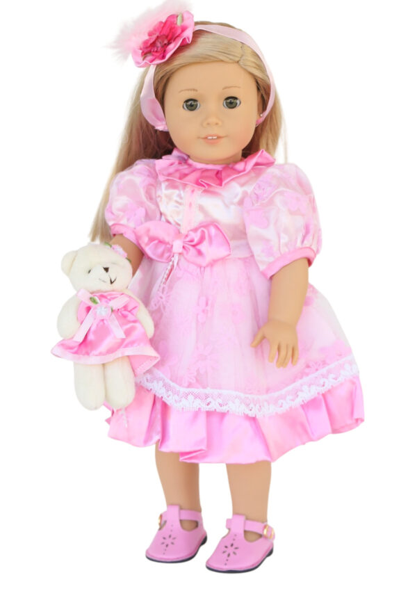 18" Doll Pink Satin Dress & Matching Mini Bear