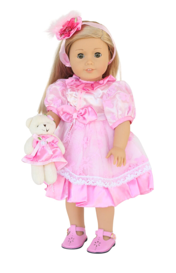 18" Doll Pink Satin Dress & Matching Mini Bear