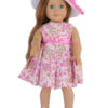 18" Doll Pink Sleeveless Floral Dress & Hat