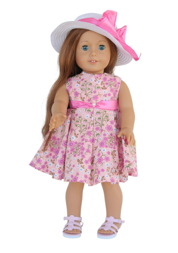 18" Doll Pink Sleeveless Floral Dress & Hat