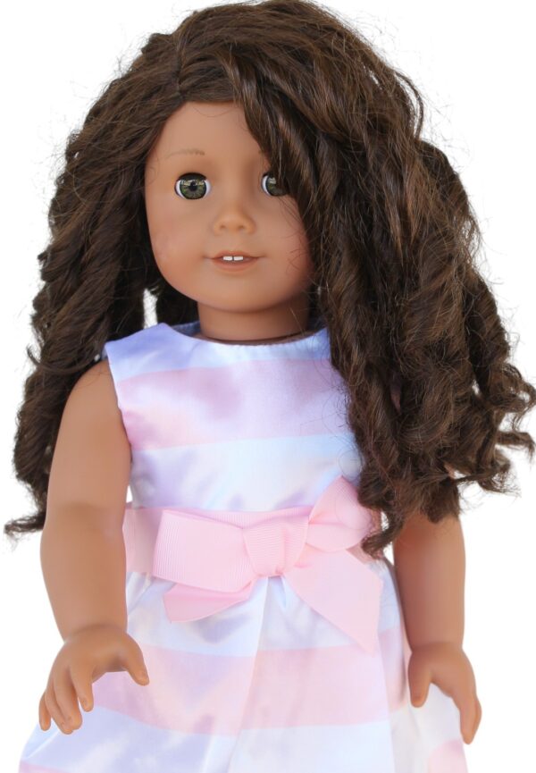 18" Doll Striped Satin Party Dress & Silver Sandals