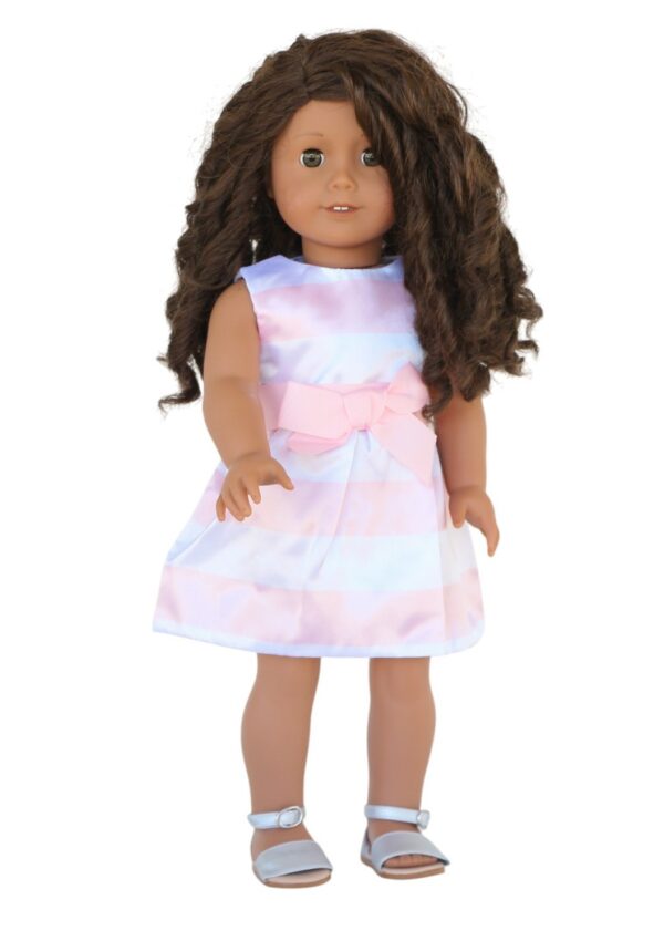 18" Doll Striped Satin Party Dress & Silver Sandals