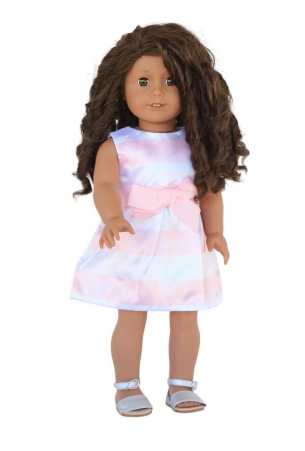 18" Doll Striped Satin Party Dress & Silver Sandals