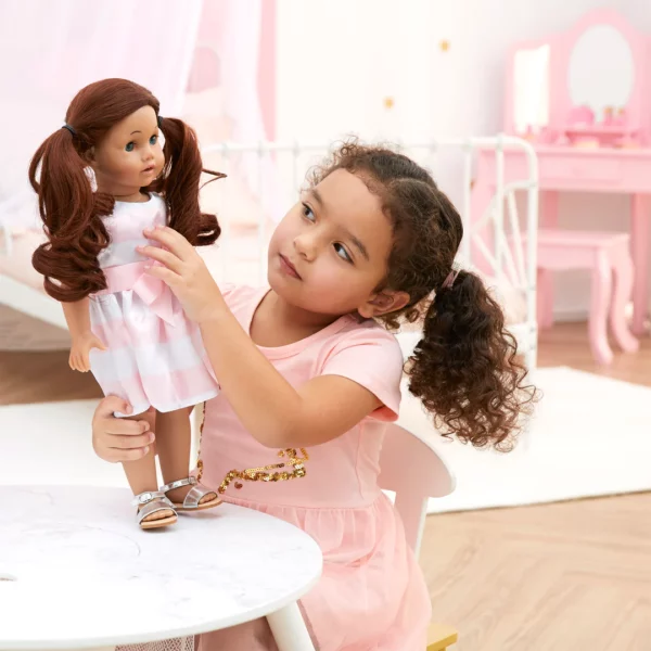 18" Doll Striped Satin Party Dress & Silver Sandals