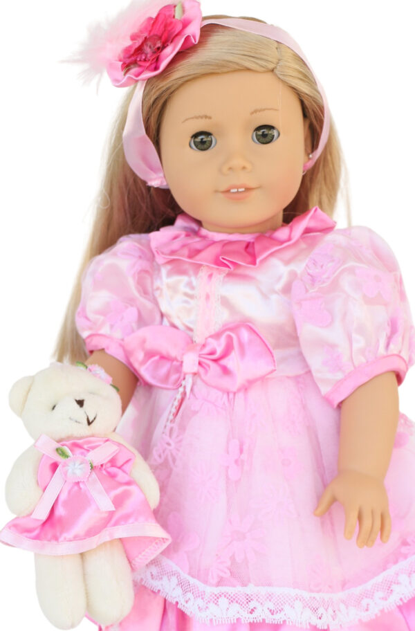 18" Doll Pink Satin Dress & Matching Mini Bear