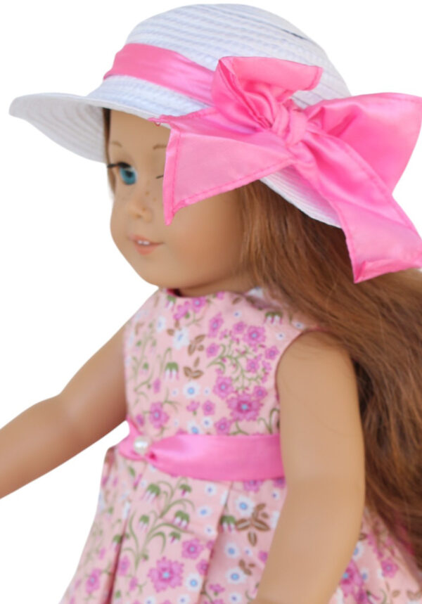 18" Doll Pink Sleeveless Floral Dress & Hat