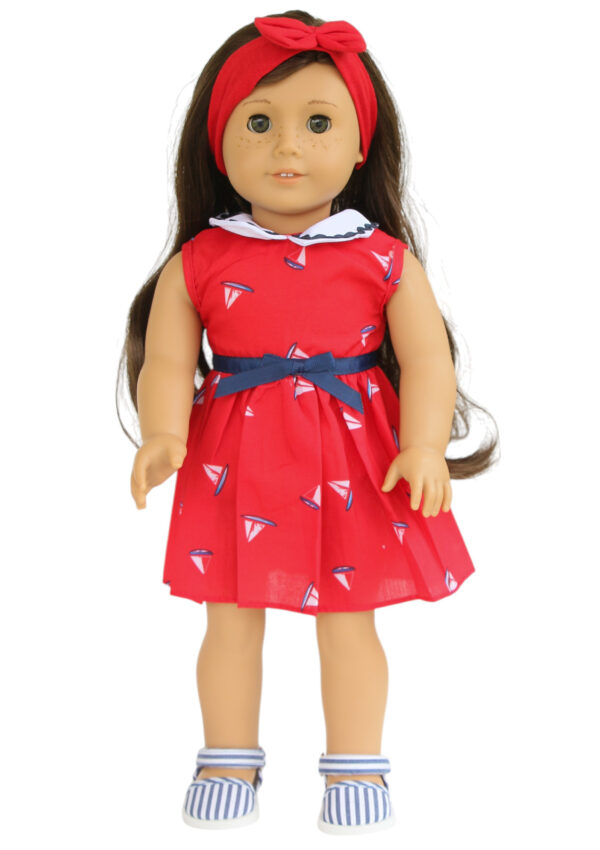 18" Doll Red Nautical Dress & Headband