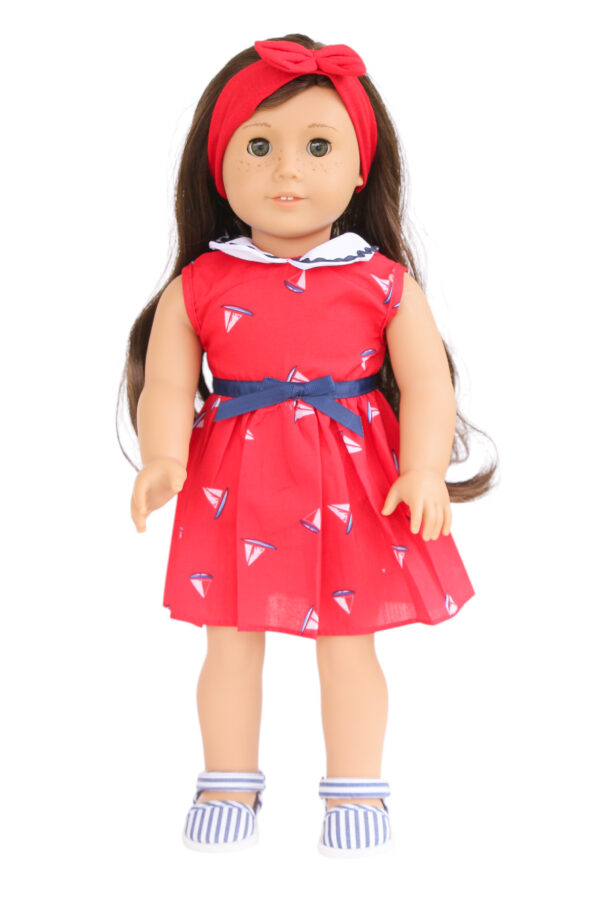 18" doll red nautical dress & headband