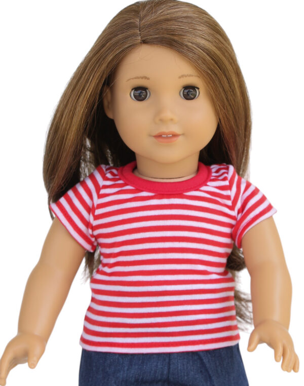 18" doll red & white stripe tshirt