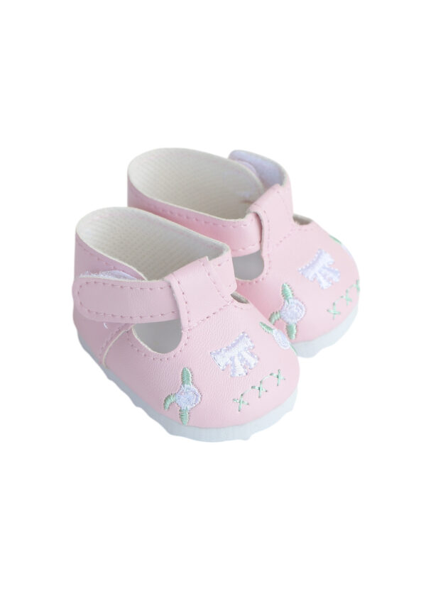 15" & 18" doll pink embroidered mary janes