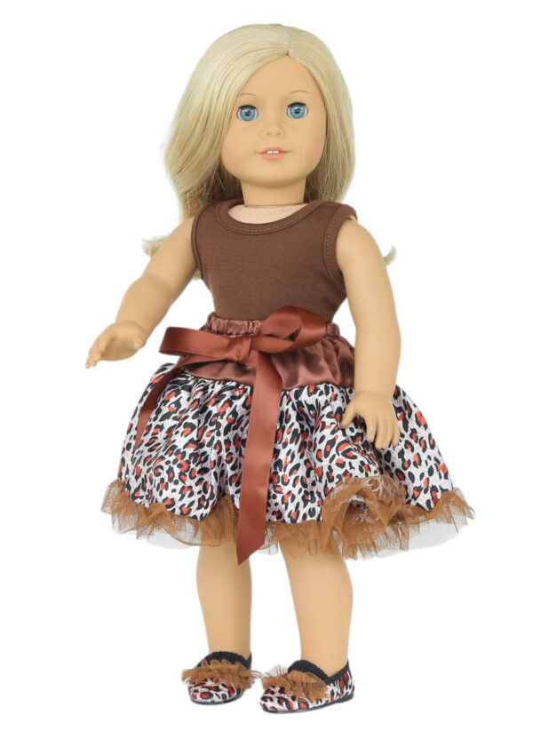 18" doll cheetah tutu skirt, tank top, & shoes