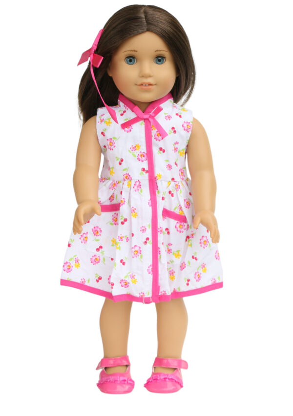 18" doll hot pink floral dress & hair barrette