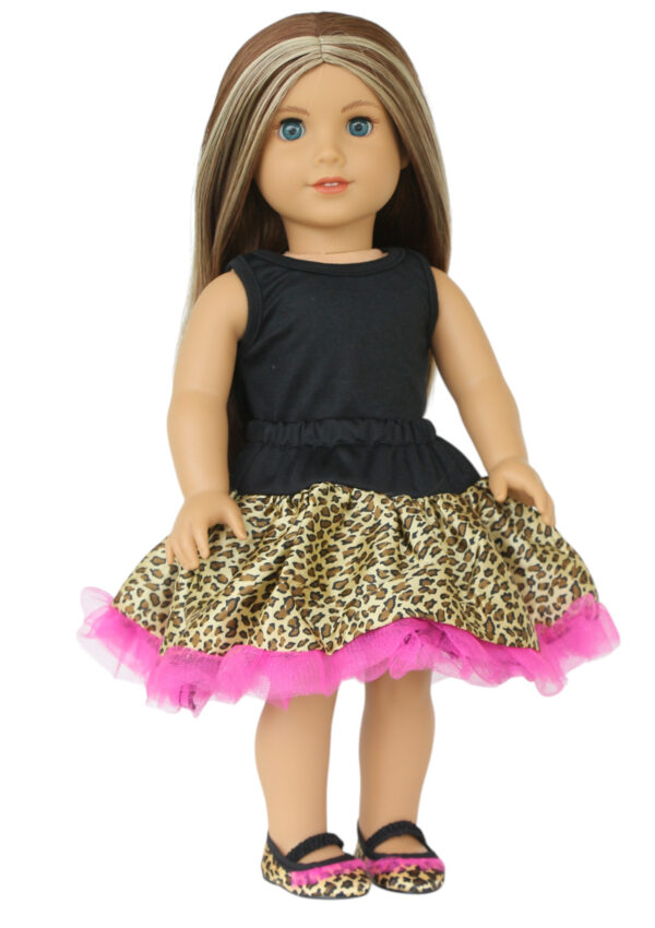 18" doll leopard tutu skirt, tank top, & shoes