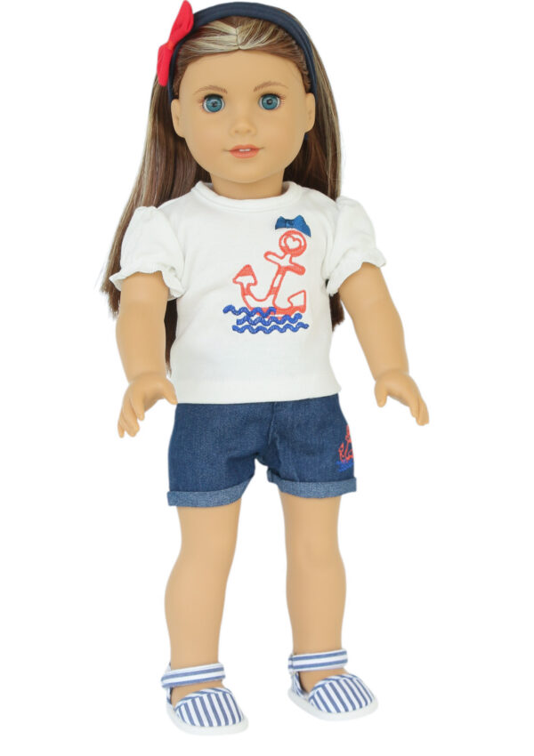 18" doll nautical shorts set