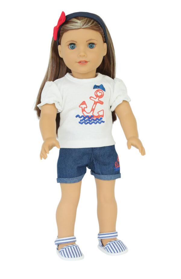 18" doll nautical shorts set