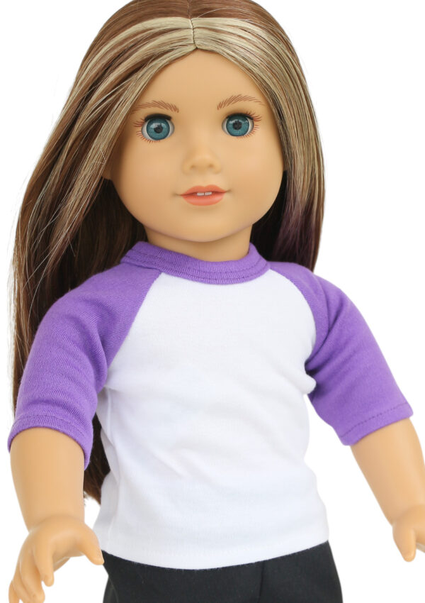 18" doll purple raglan sleeve baseball tshirt