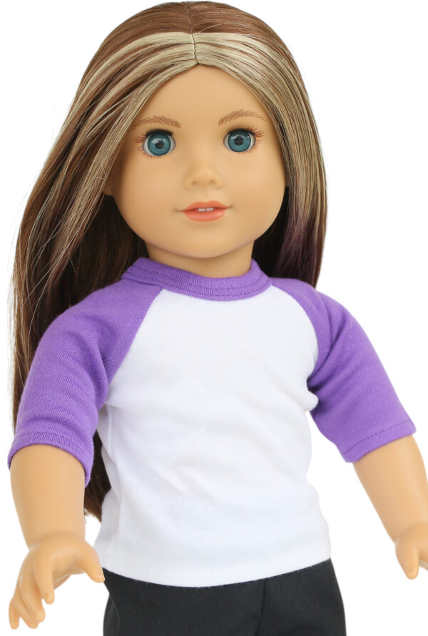 18" doll purple raglan sleeve baseball tshirt