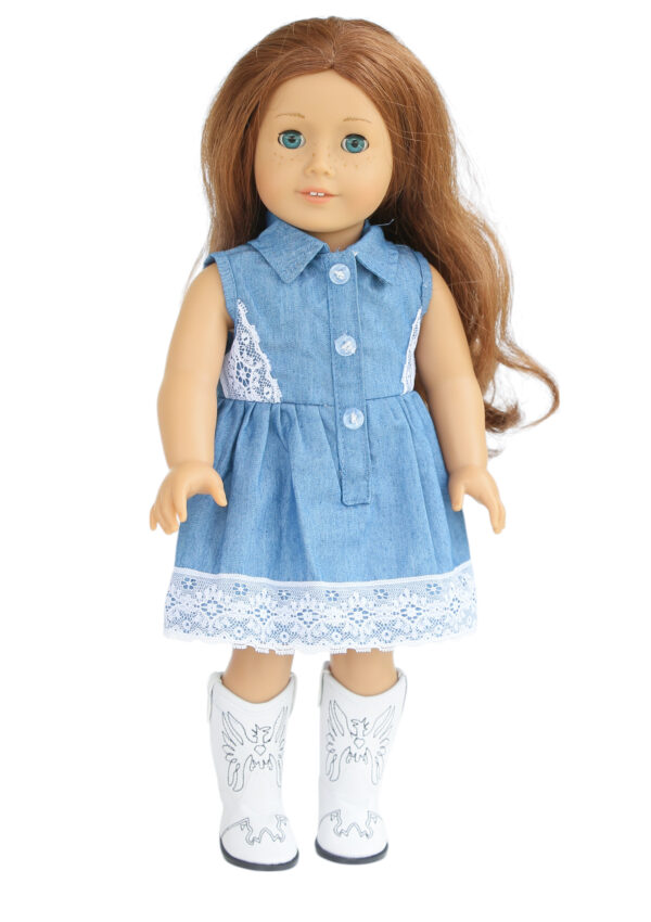 18" doll sleeveless denim & lace dress