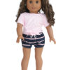 18" Doll Striped Shorts & Pink Tie Front T-Shirt