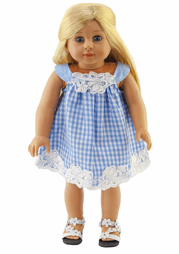 18″ doll blue gingham sundress