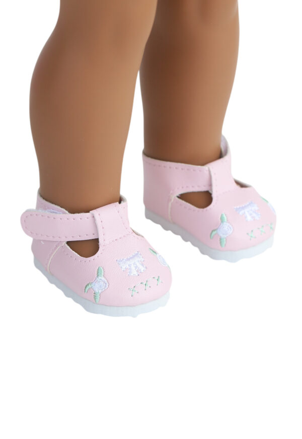 15" & 18" doll pink embroidered mary janes