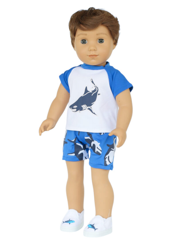 18" boy doll shark shorts set
