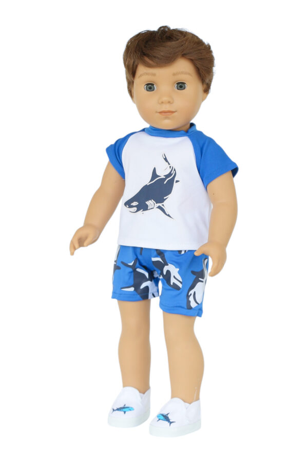 18" boy doll shark shorts set