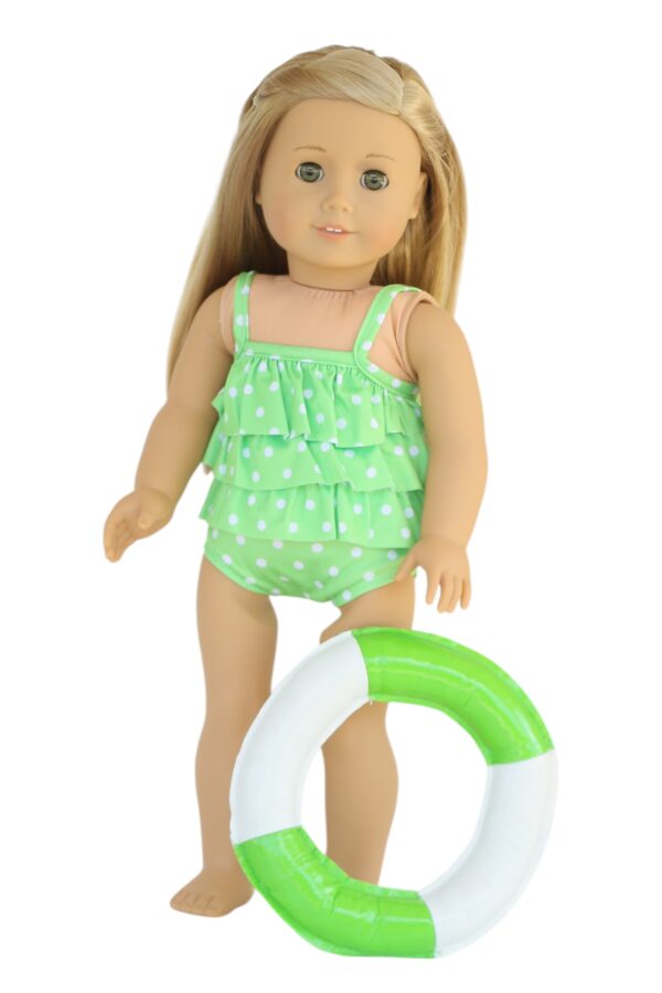 18" doll lime green tankini & swim ring