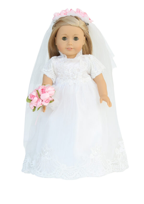 18" Doll Beautiful White Wedding Gown, Veil, and Bouquet