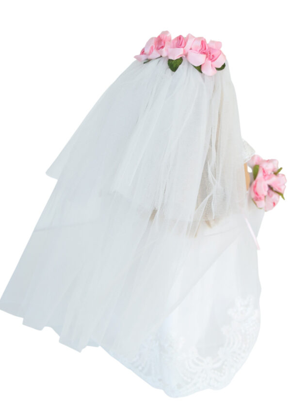 18" doll beautiful white wedding gown, veil, and bouquet