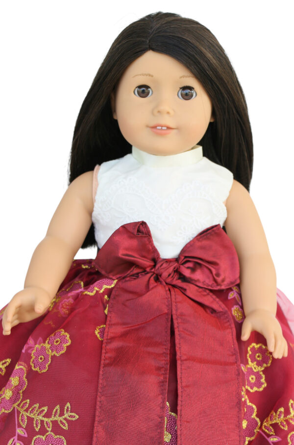 18" doll red & ivorygold floral ball gown
