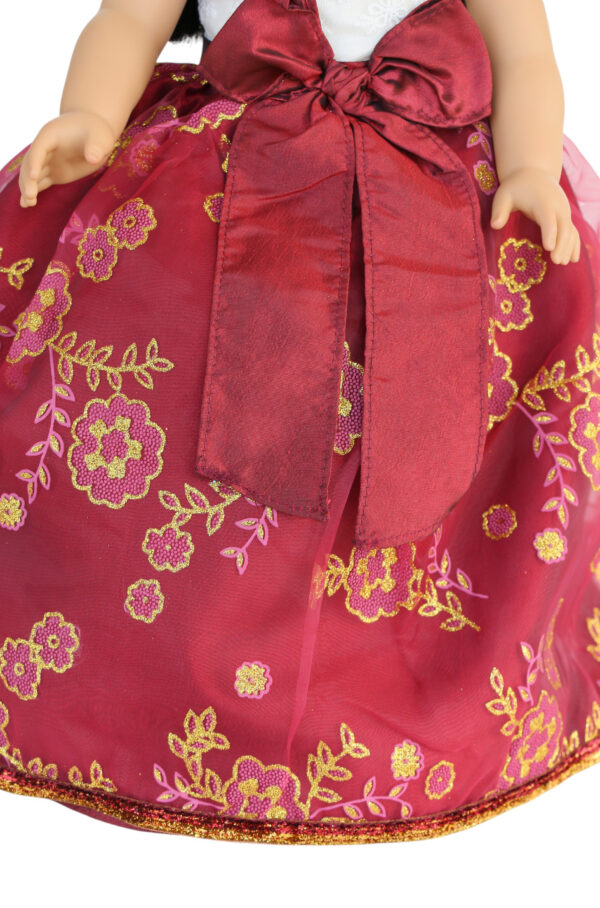 18" doll red & ivorygold floral ball gown