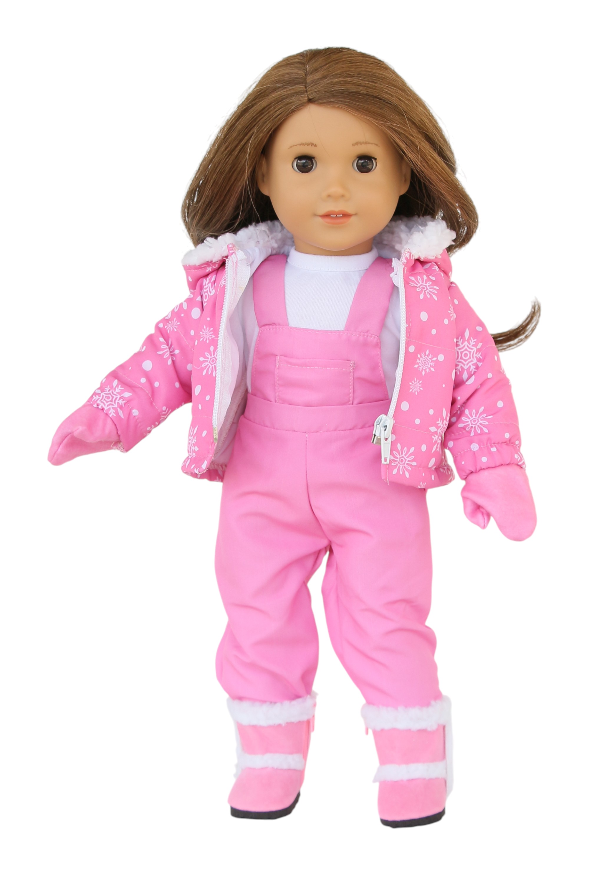 Детские аксессуары для кукол The Doll Boutique 18″ Doll Pink Snowsuit Jacket, Snow Pants, Mittens, & Boots (shirt sold separately)